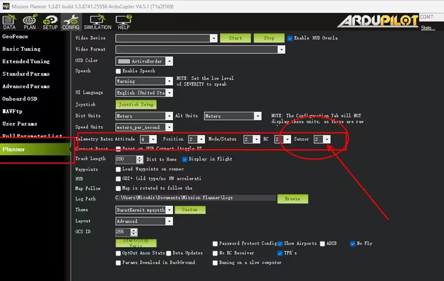 Telemetry sensor rate setting
