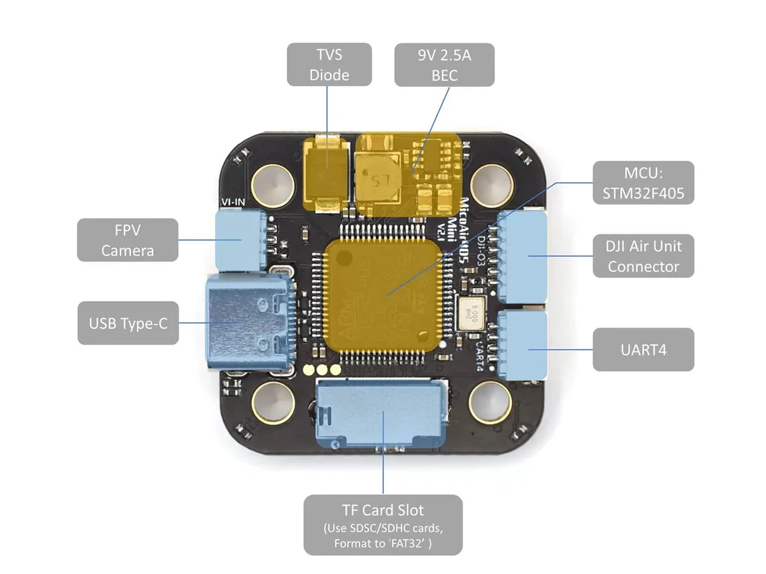 MicoAir F405 Mini bottom view
