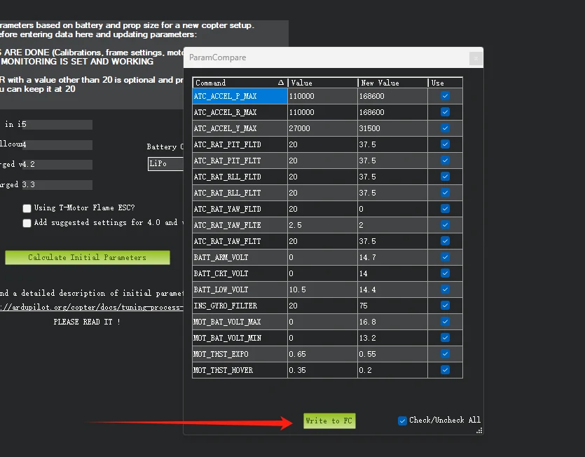 Reviewing and writing the generated initial tune parameters