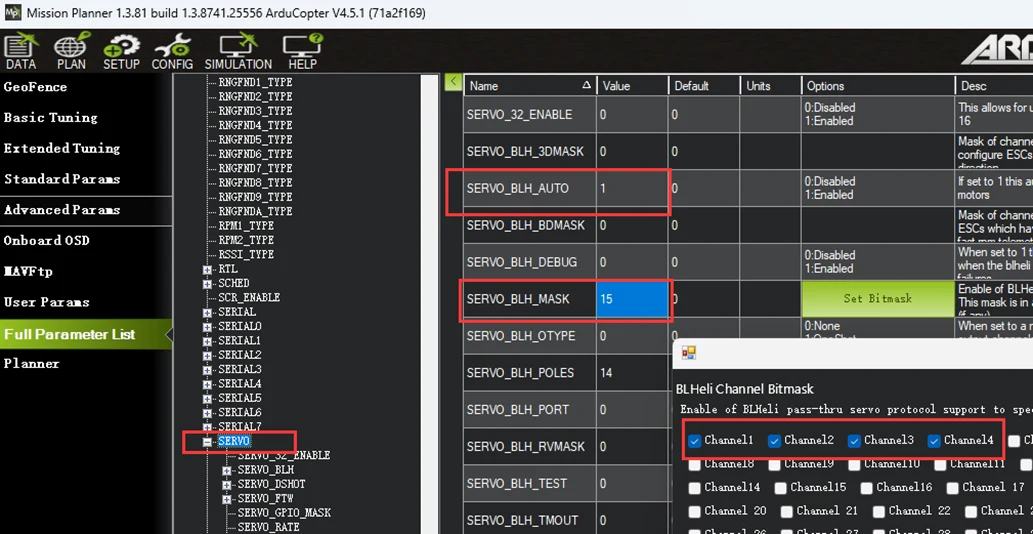 Setting SERVO_BLH_AUTO and SERVO_BLH_MASK in the full parameter list