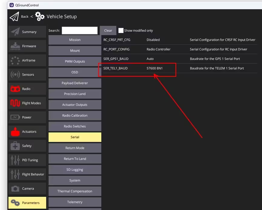 Serial baud rate parameter