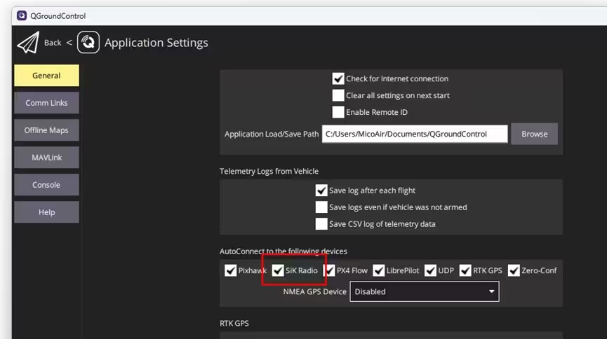 SiK Radio auto-connect toggle