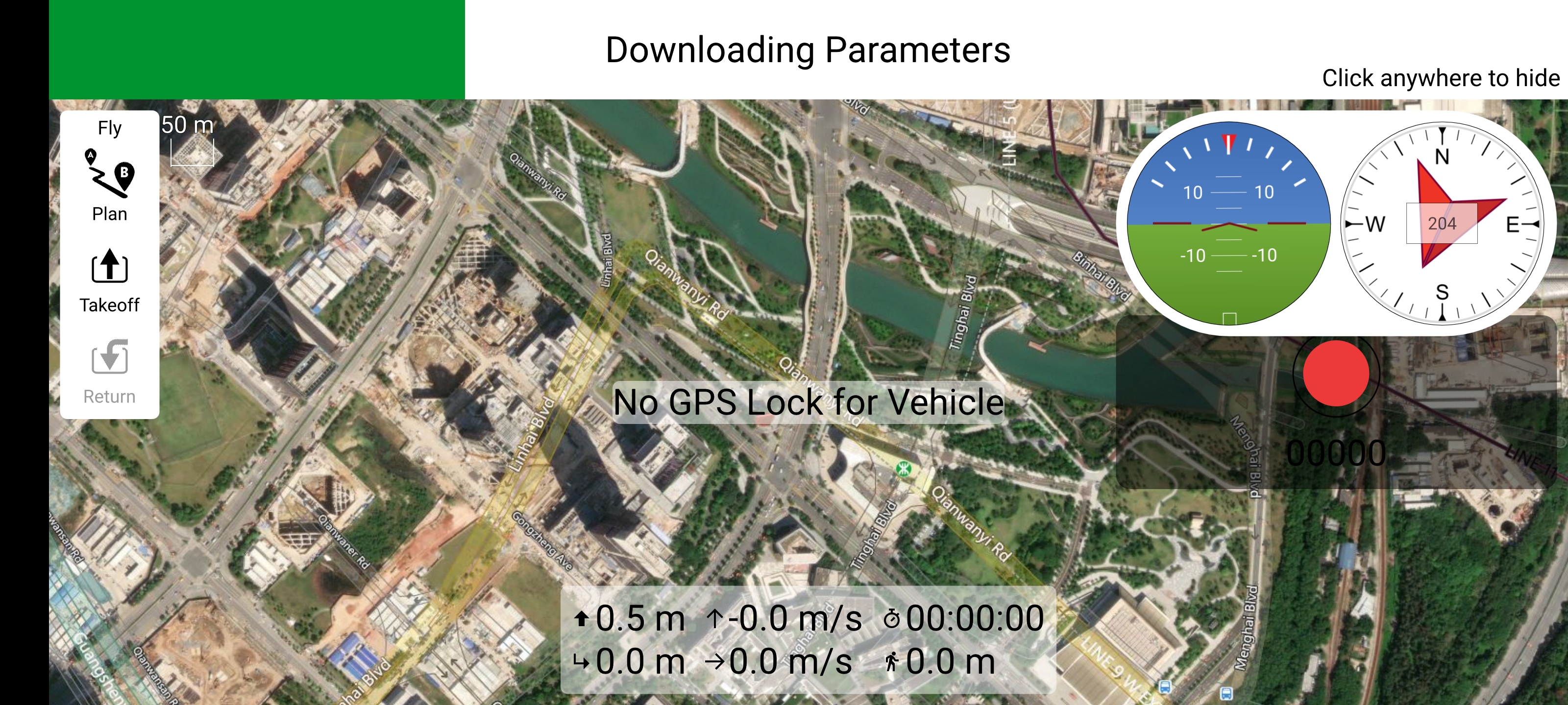 QGC Android — connected to the flight controller through the TRS link