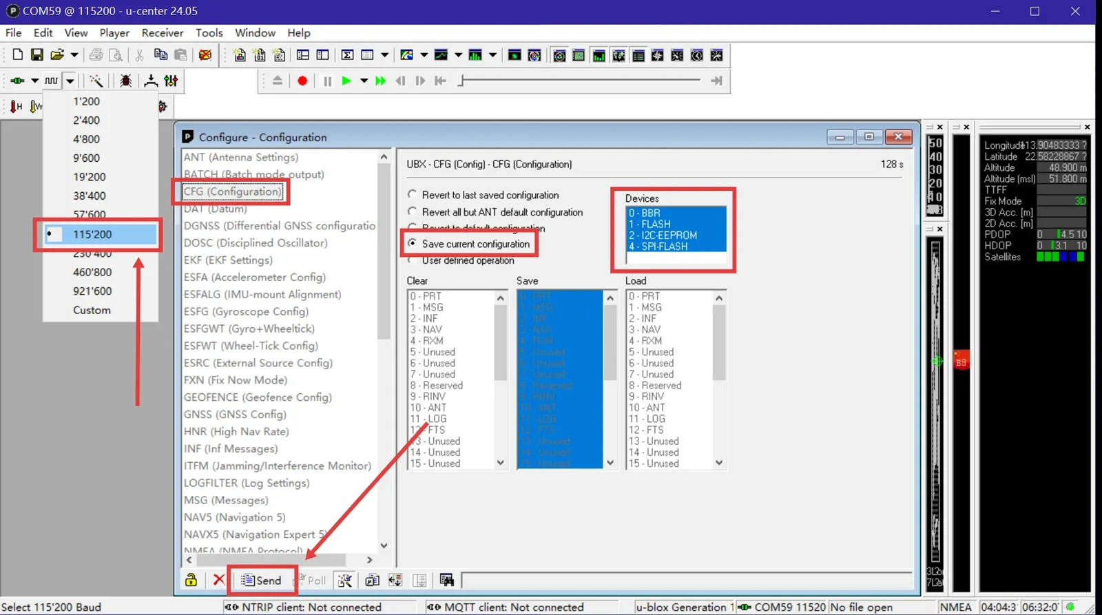 Saving the configuration to non-volatile memory in u-center CFG Configuration