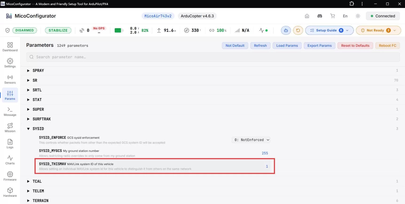 Setting SYSID_THISMAV for multi-vehicle use
